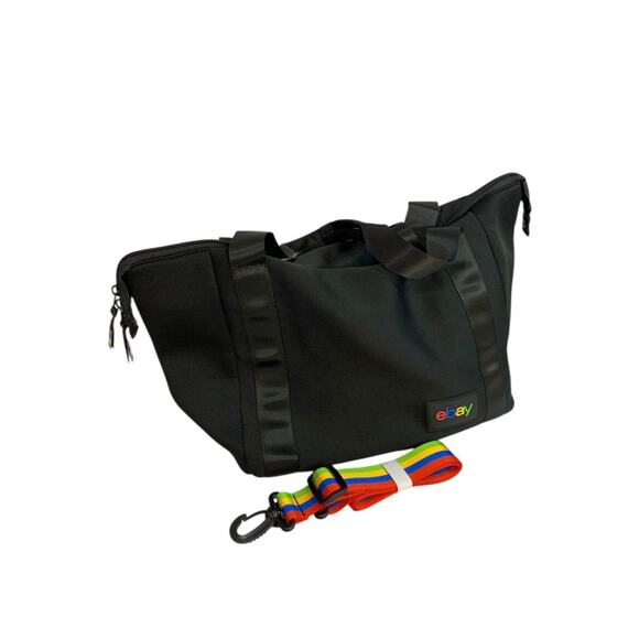 Ebay Branded Black Neoprene Tote Travel Bag 22 x 14x 7 Bag Rainbow Strap New - Picture 4 of 10